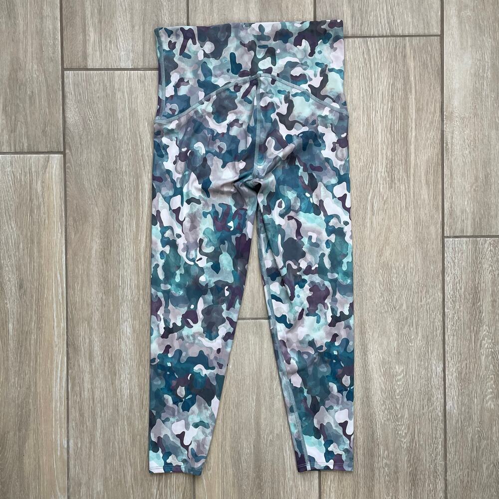 SPANX Camo Leggings Womens M Blue Green High Rise Compression 7/8 Workout